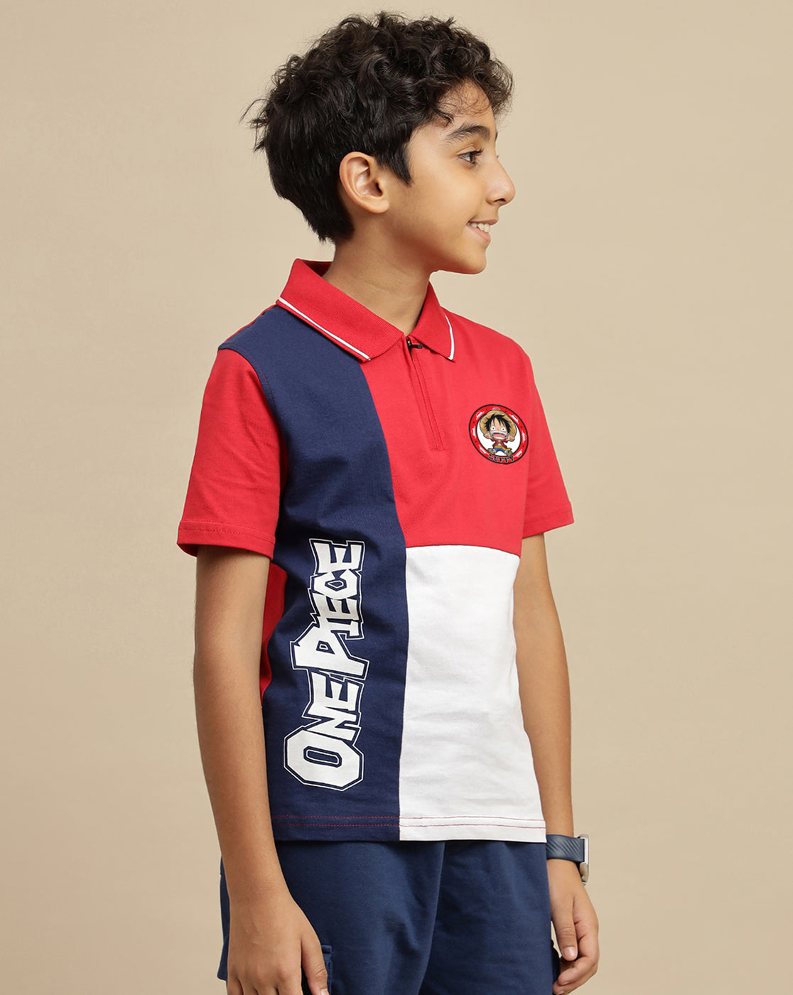 One Piece Printed Regular Fit Polo-T-Shirt For Boys