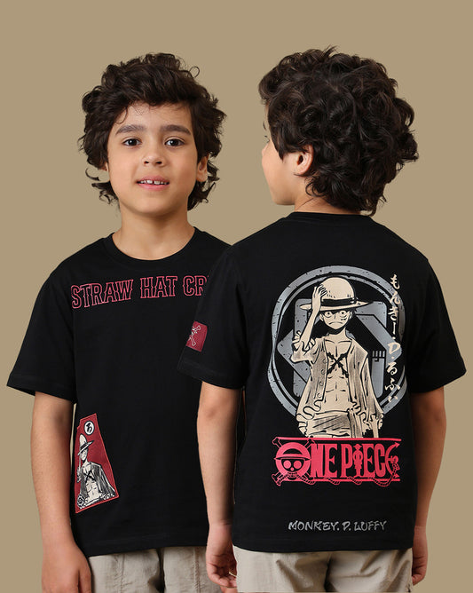 One Piece Straw Hat Crew Luffy Printed Regular Fit Tshirt For Boys