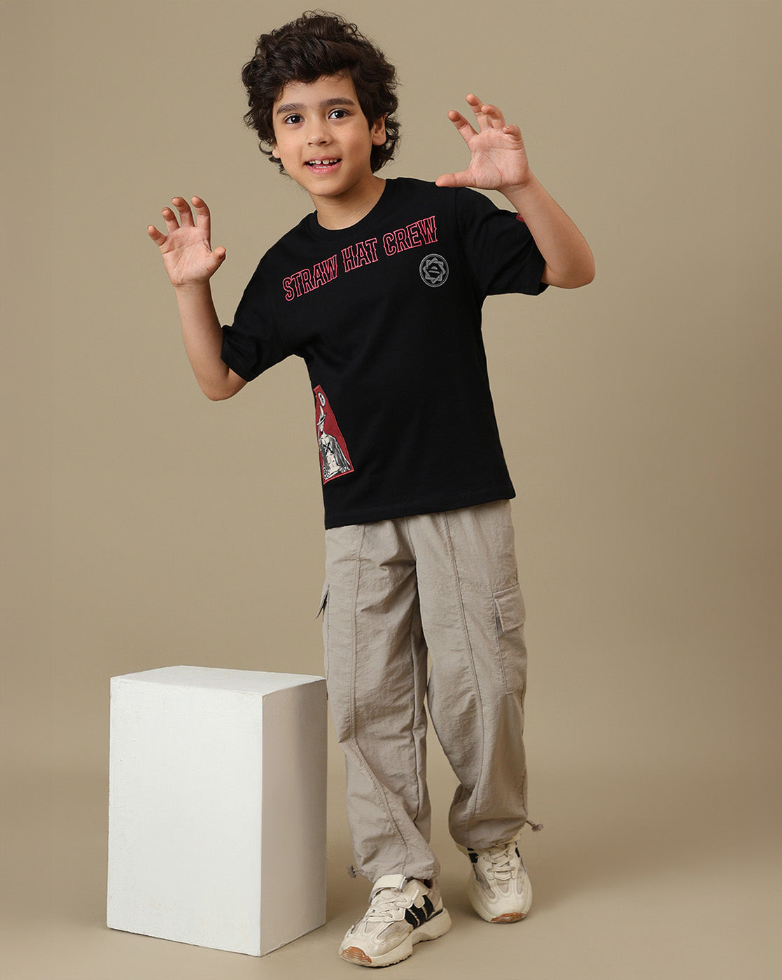 One Piece Straw Hat Crew Luffy Printed Regular Fit Tshirt For Boys