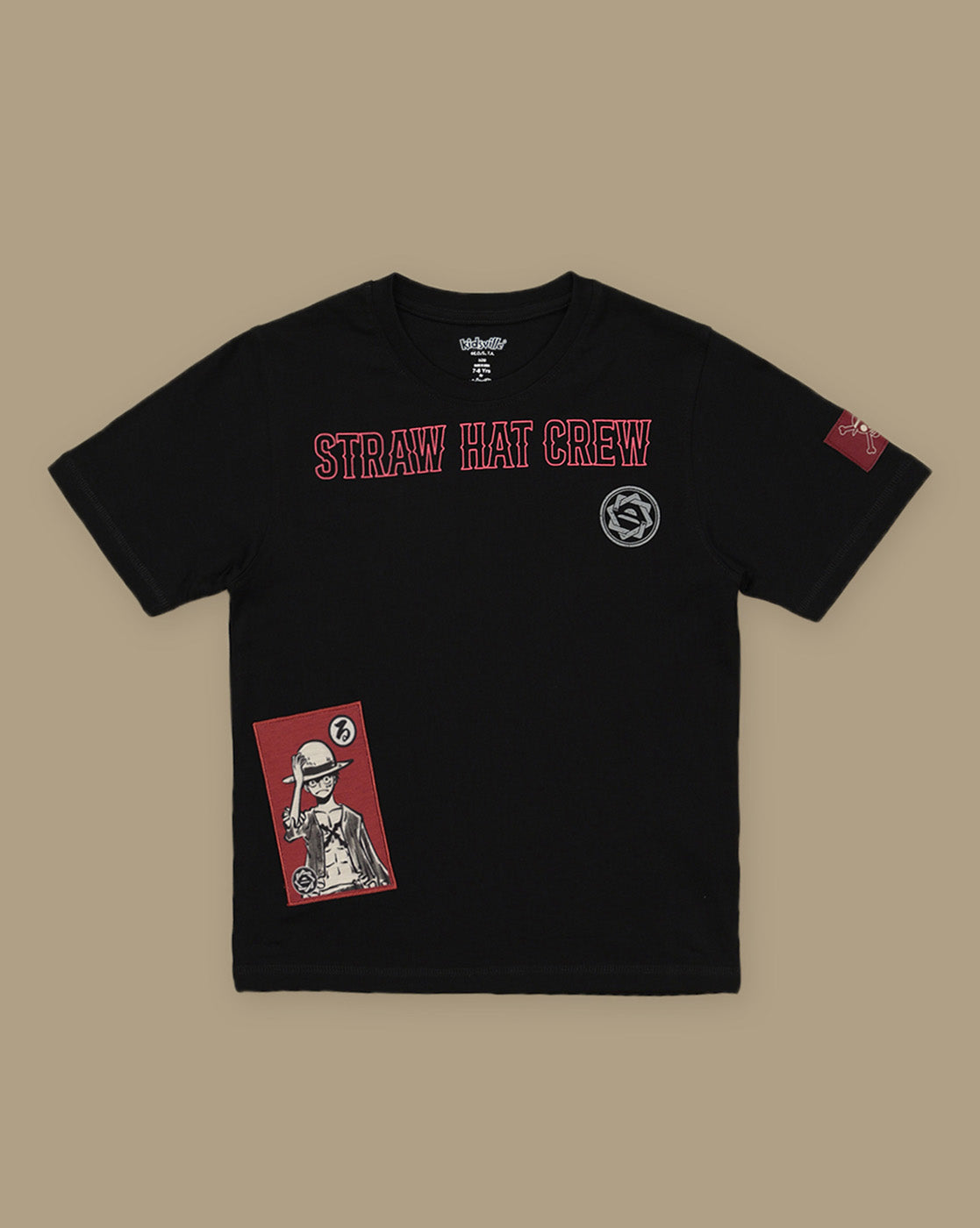 One Piece Straw Hat Crew Luffy Printed Regular Fit Tshirt For Boys