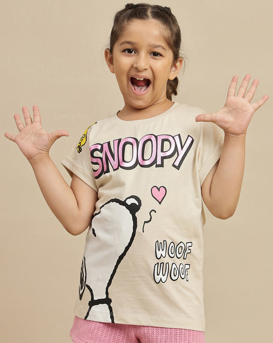 Snoopy Printed Oversized Tshirt For Girls