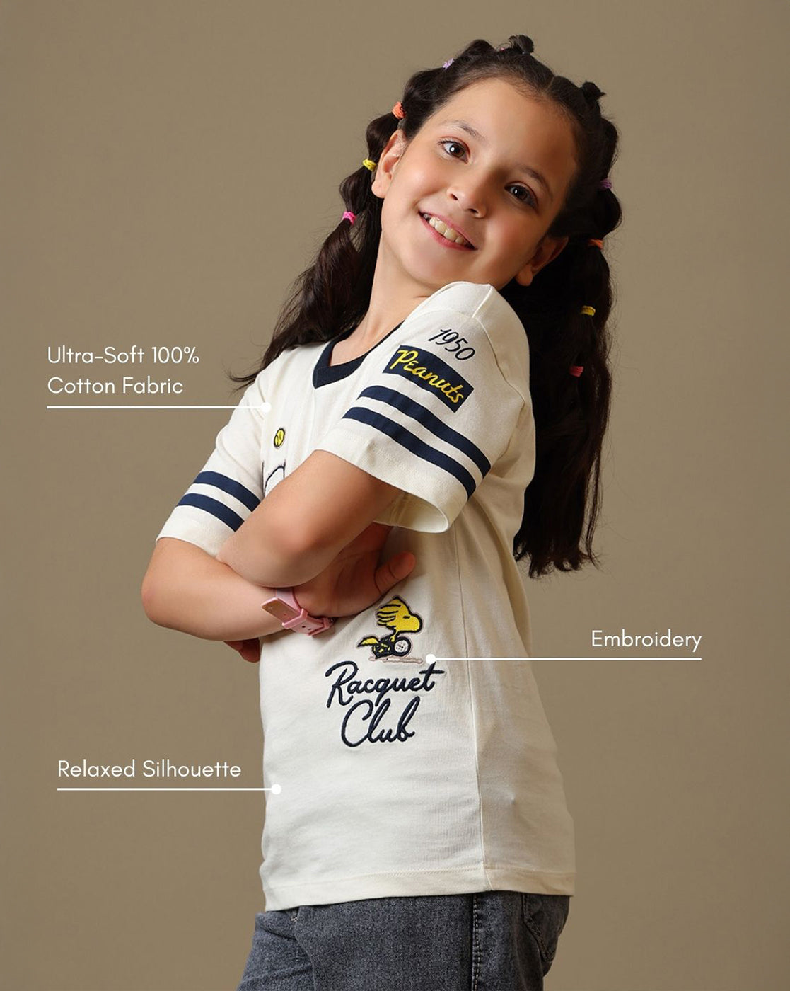 Peanuts Snoopy Embroidered Relaxed Fit T-shirt For Girls
