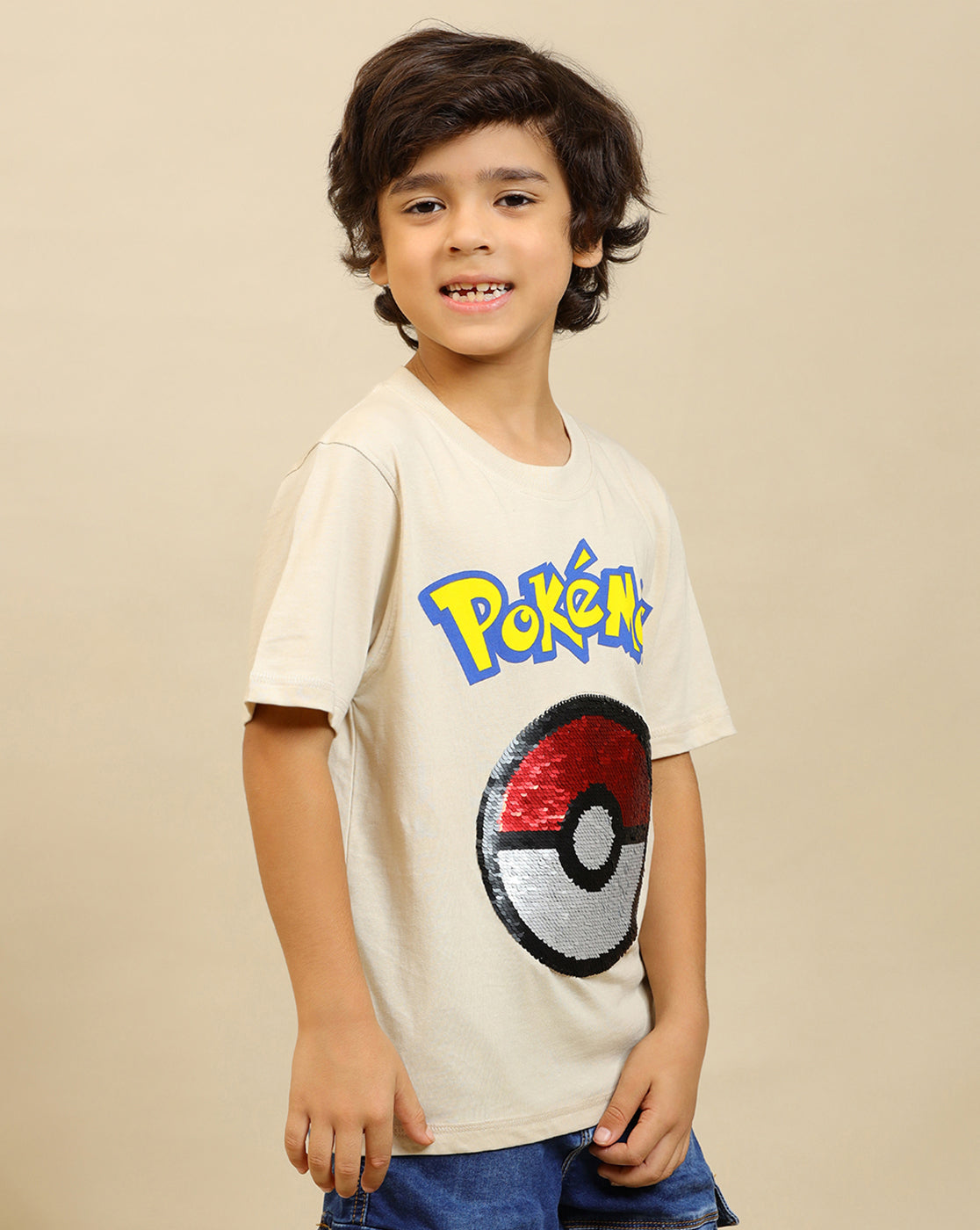 Pokemon Printed Regular Fit Reversible Sequin Tshirt For Boys