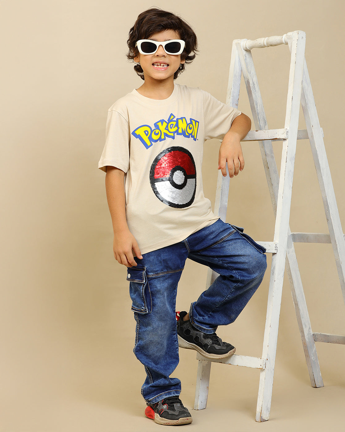 Pokemon Printed Regular Fit Reversible Sequin Tshirt For Boys