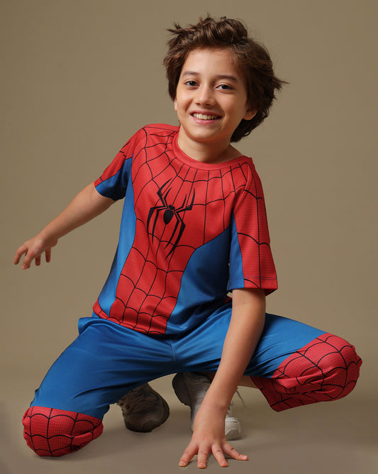 Spiderman  Printed Regular Fit T-Shirt and Joggers For Boys