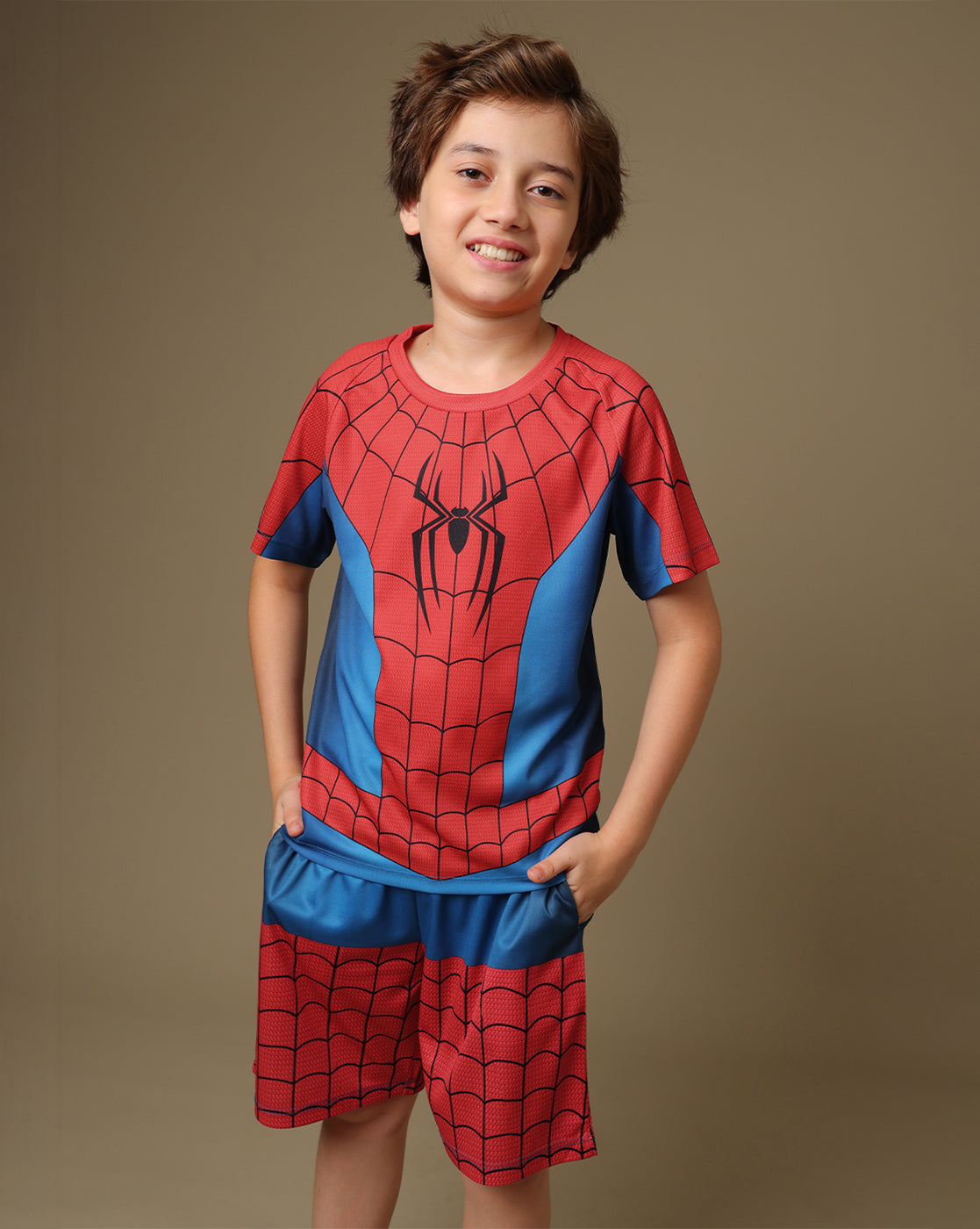 Spiderman Printed Regular Fit T-Shirt & Shorts For Boys