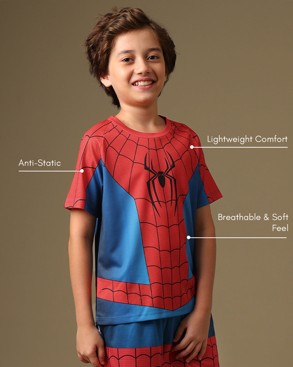 Spiderman Printed Regular Fit T-Shirt & Shorts For Boys