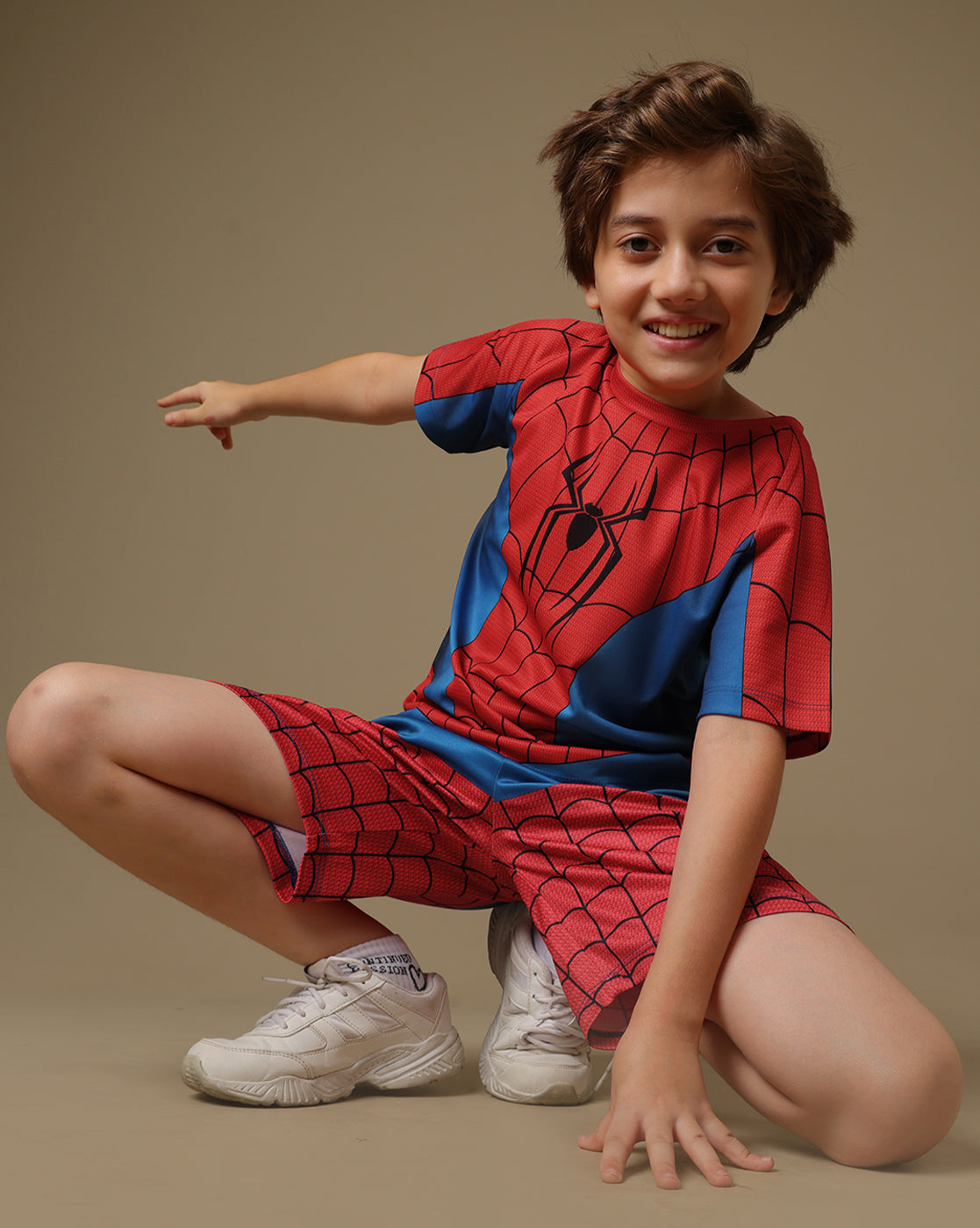 Spiderman Printed Regular Fit T-Shirt & Shorts For Boys