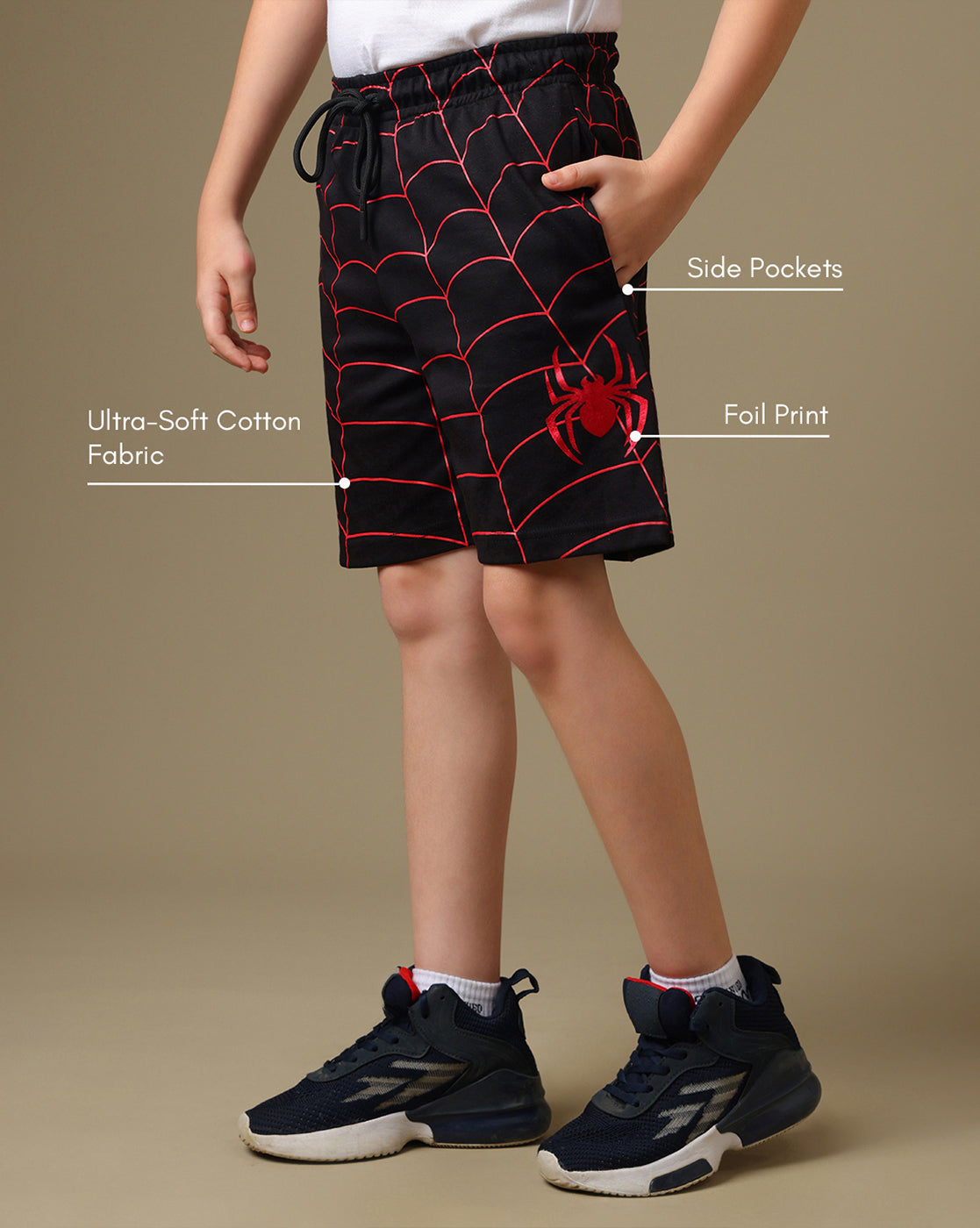 Spiderman Printed Regular Fit T-Shirt & Shorts For Boys
