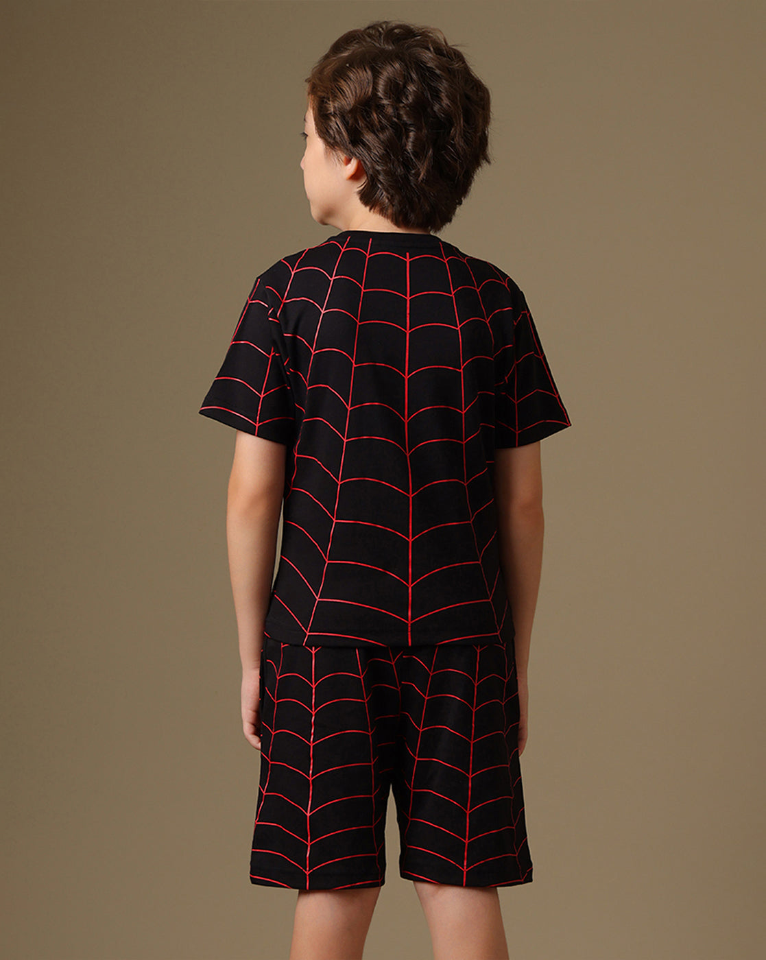 Spiderman Printed Regular Fit T-Shirt & Shorts For Boys