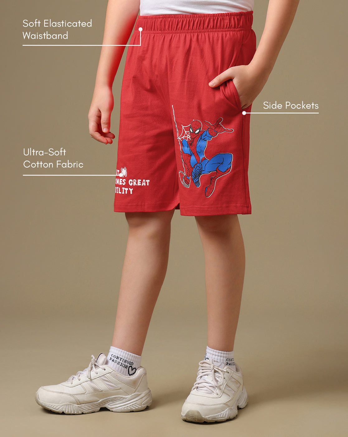 Spider-Man Printed Regular Fit Shorts For Boys