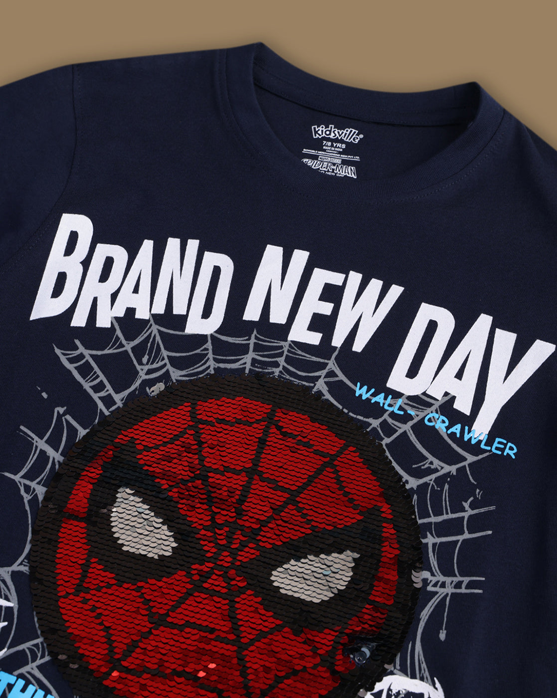 Spider-Man Printed Regular Fit  Reversible Sequin Tshirt For Boys