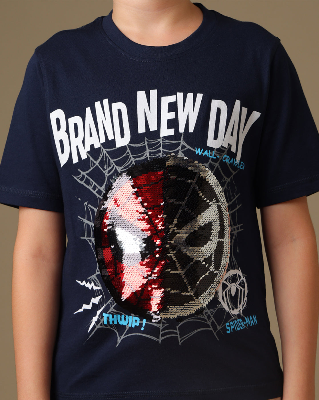 Spider-Man Printed Regular Fit  Reversible Sequin Tshirt For Boys