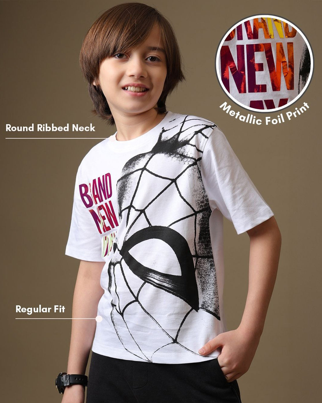 Spider-Man Printed Regular Fit Tshirt For Boys
