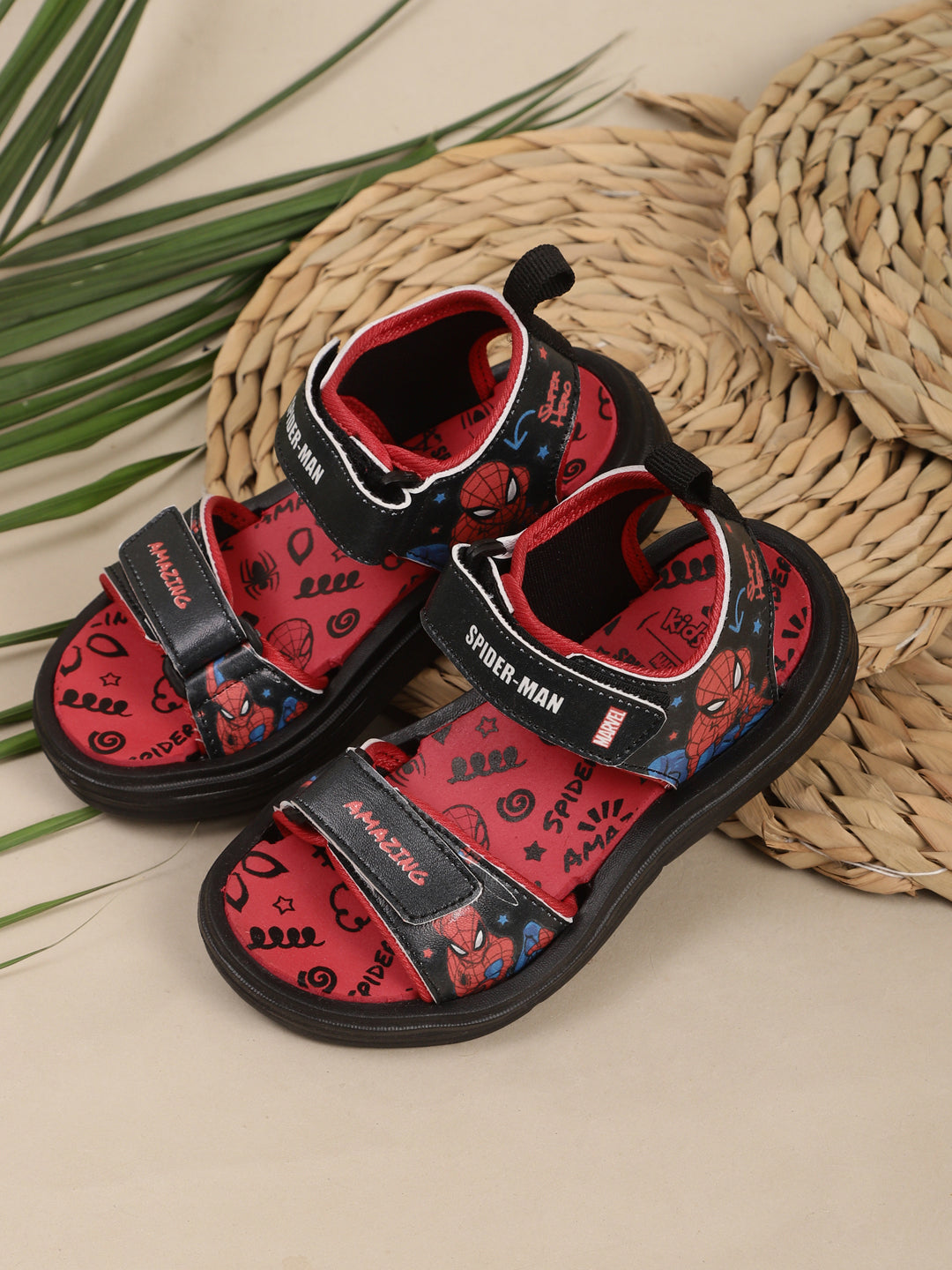 Kids Boys Spiderman Printed Black/Red Sandals