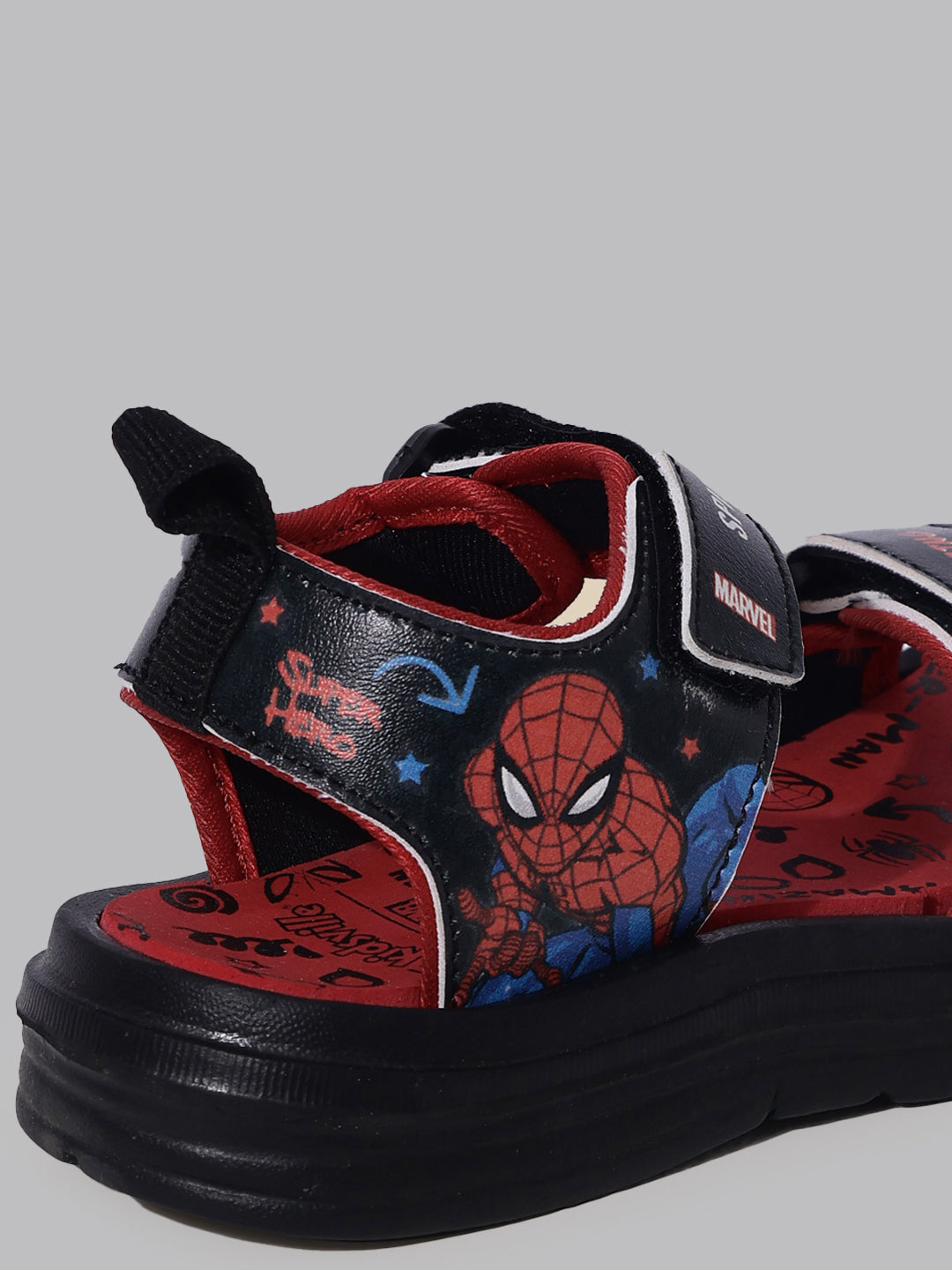Kids Boys Spiderman Printed Black/Red Sandals