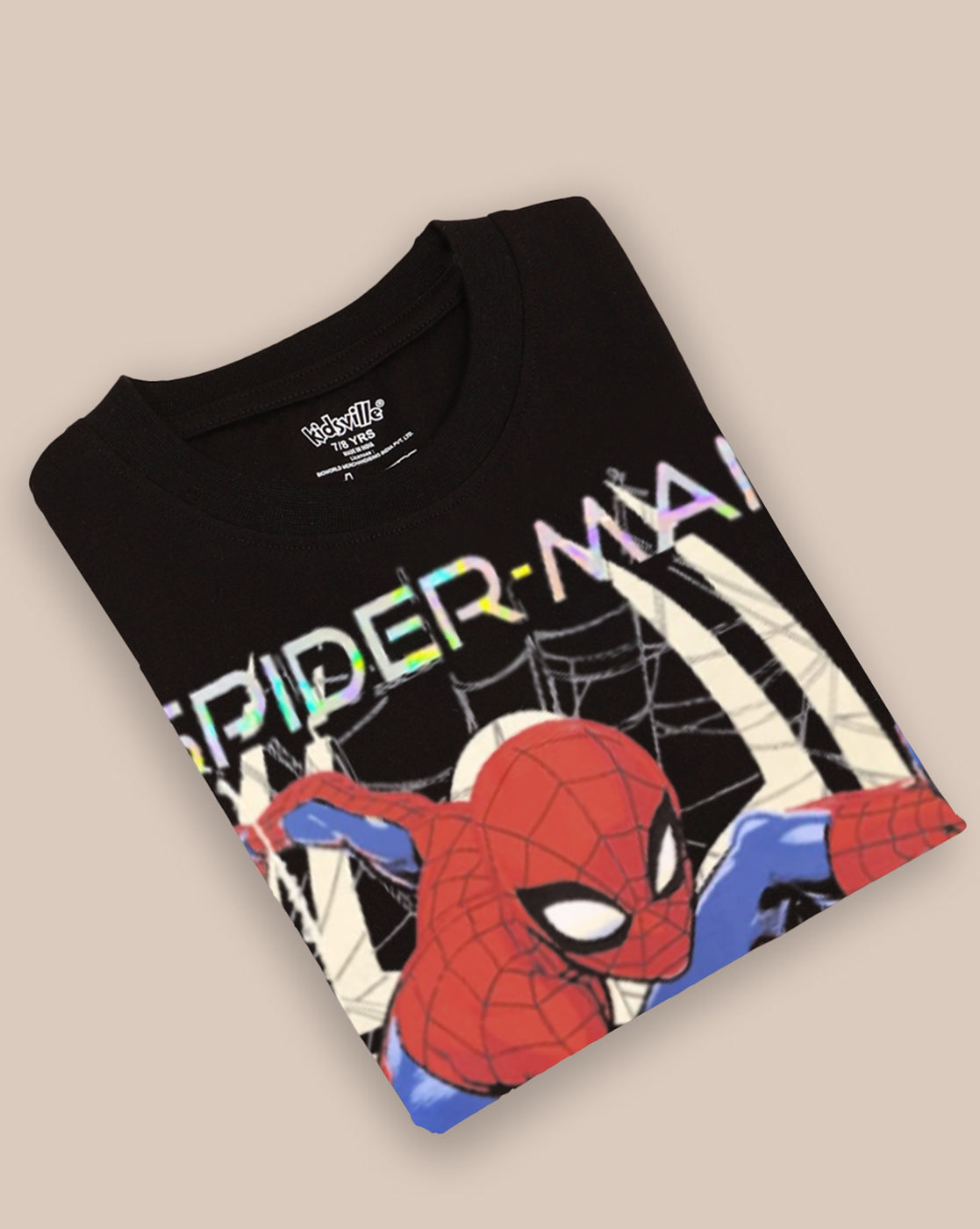 Spiderman Regular Fit Crew Neck Black Tshirt For Kids Boys