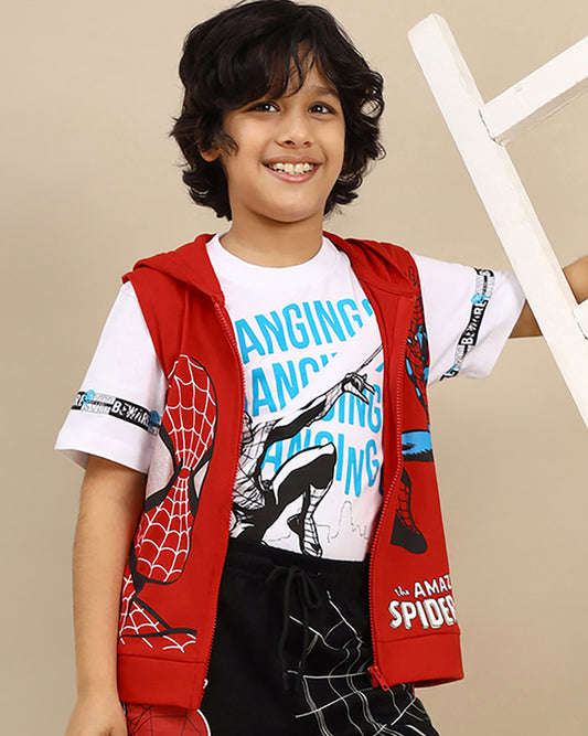Spiderman Hooded & Round Neck Tshirt Set Boys