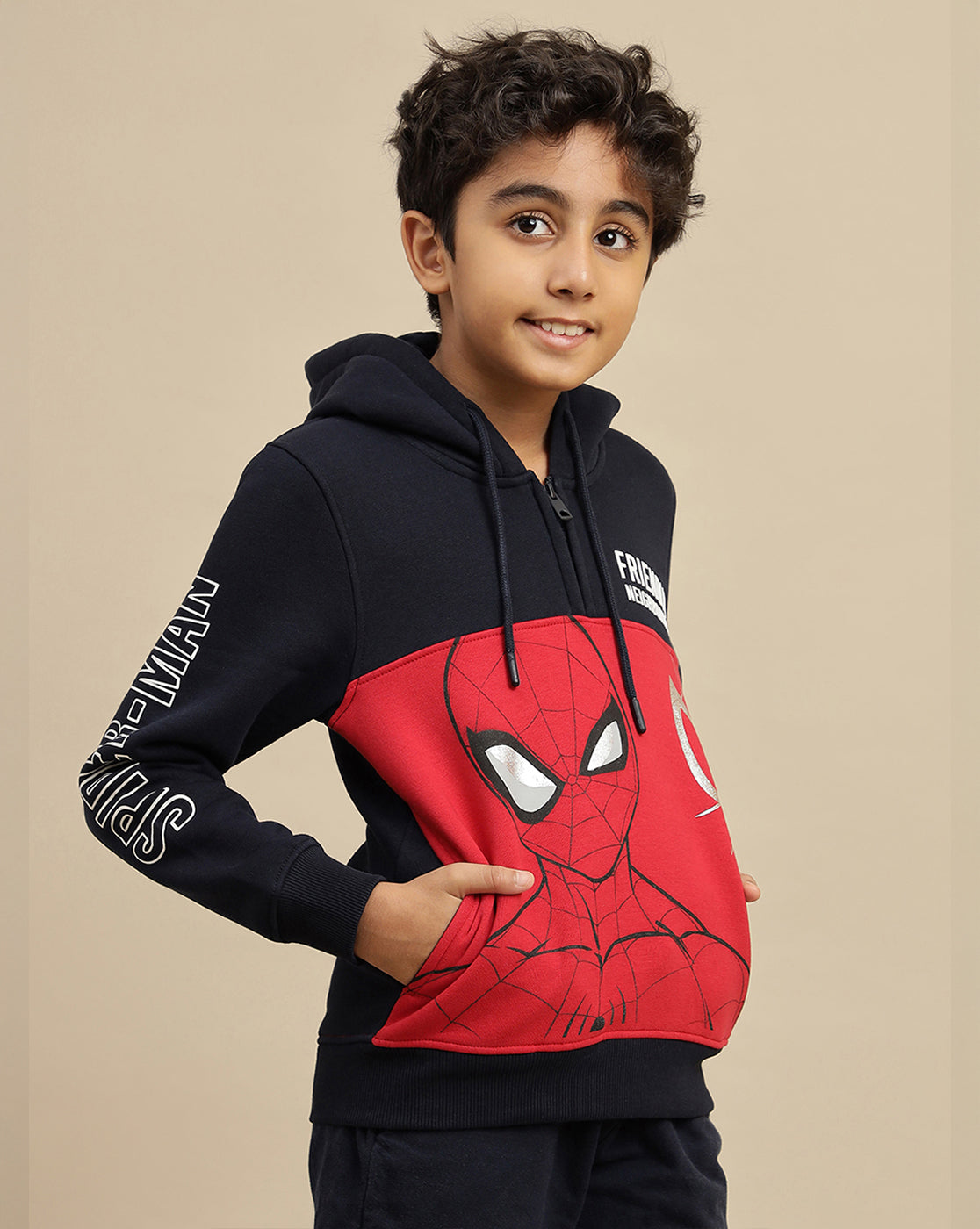 Spiderman Printed Regular Fit Hoodie For Boys