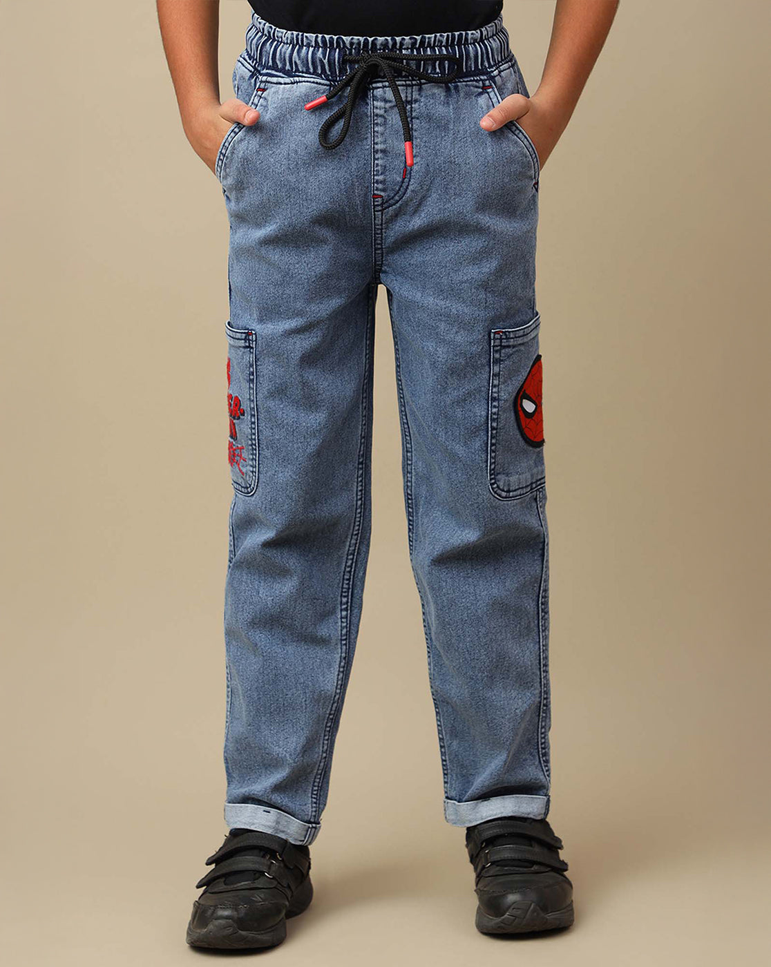 Spiderman Printed Regular Fit Denim Jogger For Boys