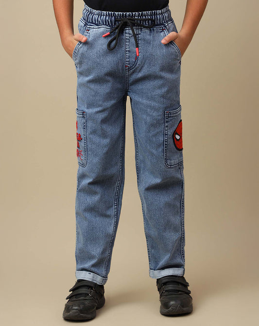 Spiderman Printed Regular Fit Denim Jogger For Boys