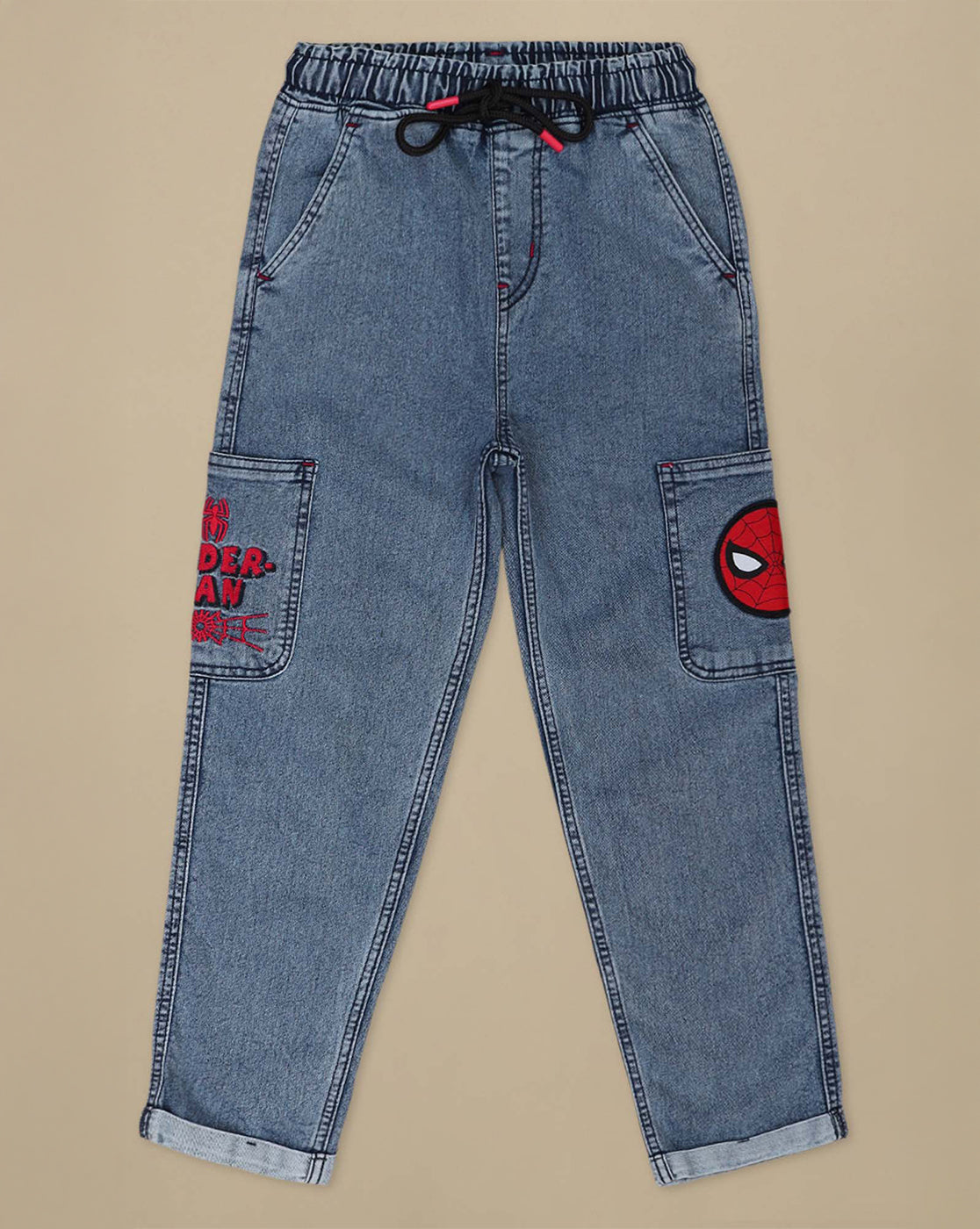 Spiderman Printed Regular Fit Denim Jogger For Boys