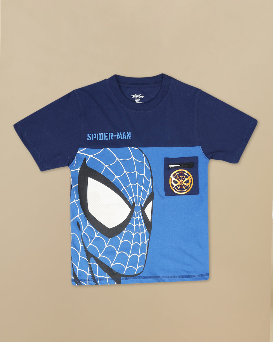Spiderman Printed Regular Fit Tshirt with Zip Pocket For Boys