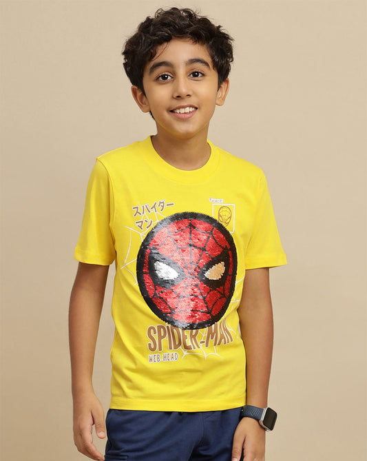 Spiderman Printed Regular Fit Reversible Sequin Tshirt For Boys