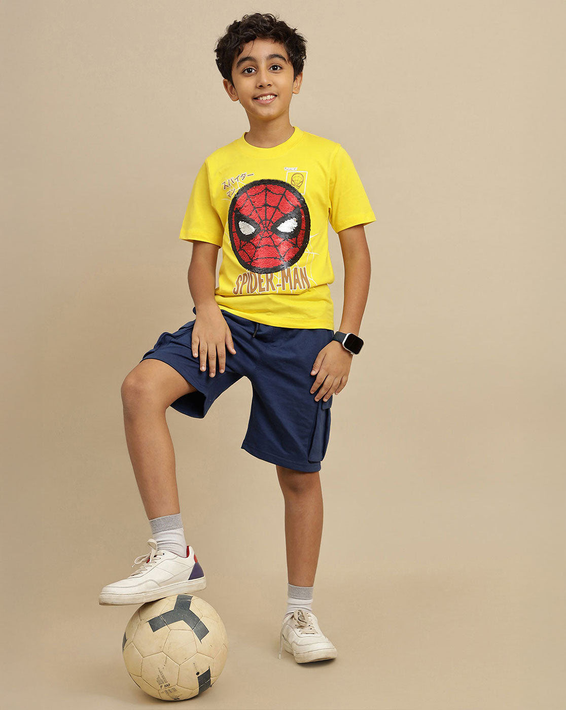 Spiderman Printed Regular Fit Reversible Sequin Tshirt For Boys