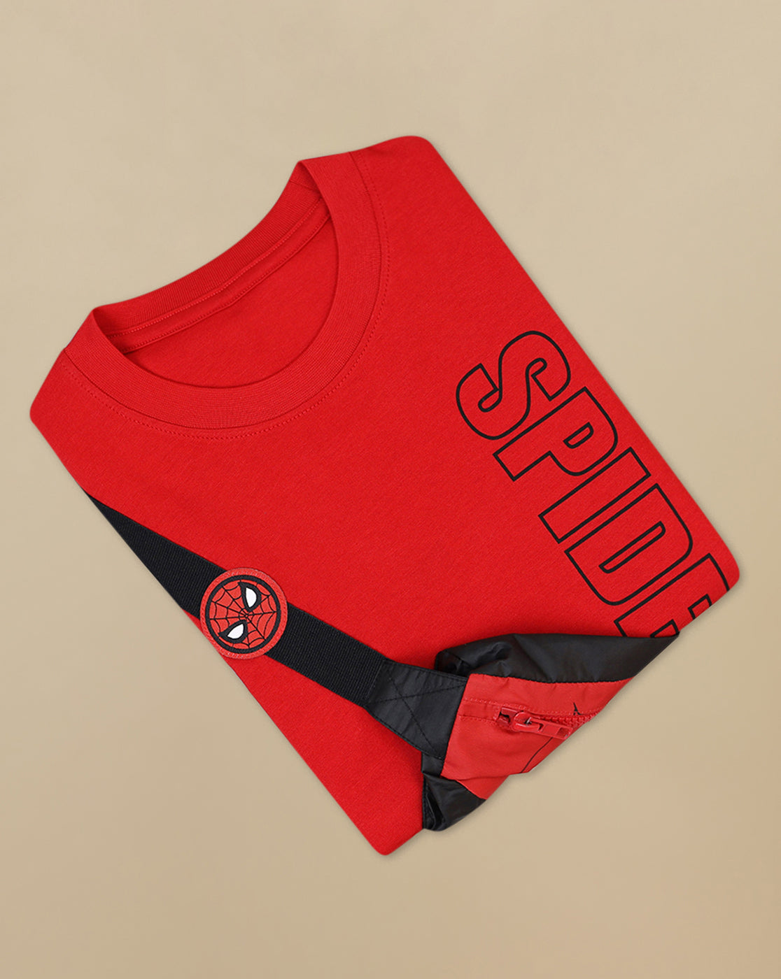 Spiderman Printed Regular Fit Tshirt with Pouch Bag For Boys