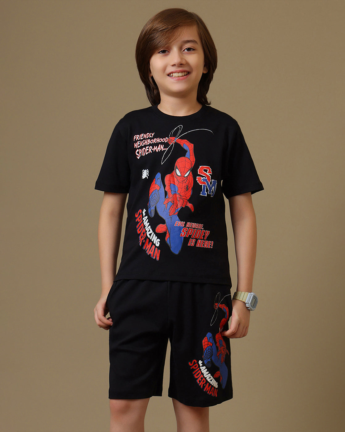 Spiderman Printed T-Shirt & Short Set For Boys