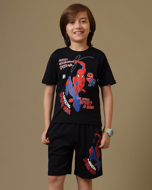 Spiderman Printed T-Shirt & Short Set For Boys