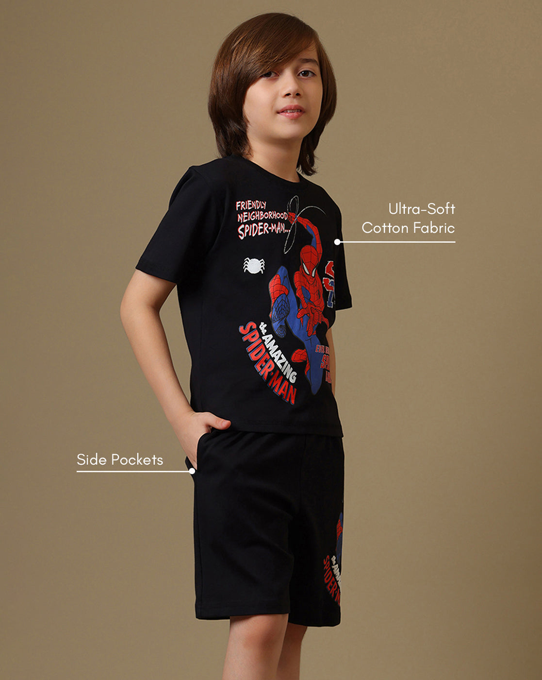 Spiderman Printed T-Shirt & Short Set For Boys
