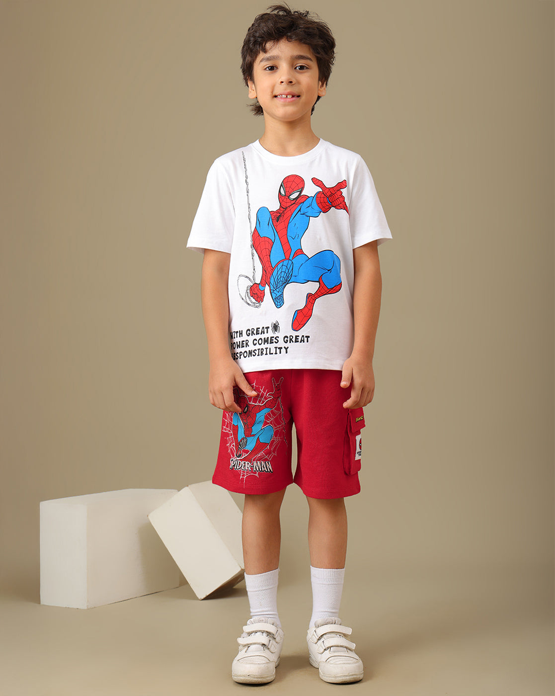 Spiderman Printed T-Shirt & Short Set For Boys