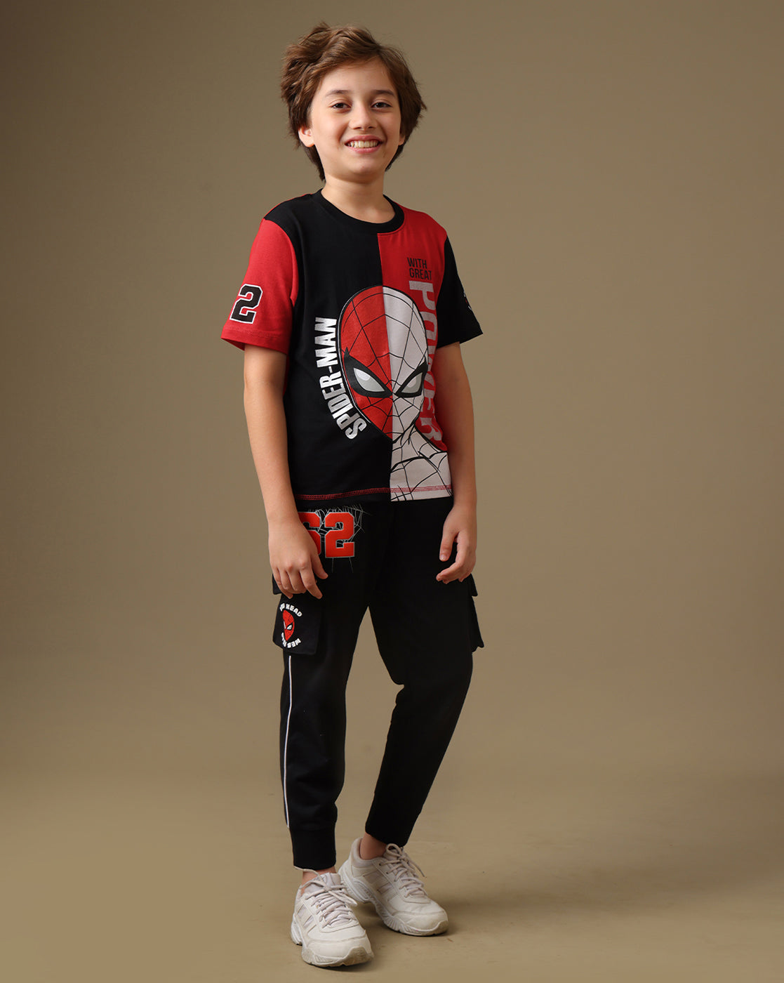 Spiderman Printed Regular Fit  T-Shirt and Joggers For Boys