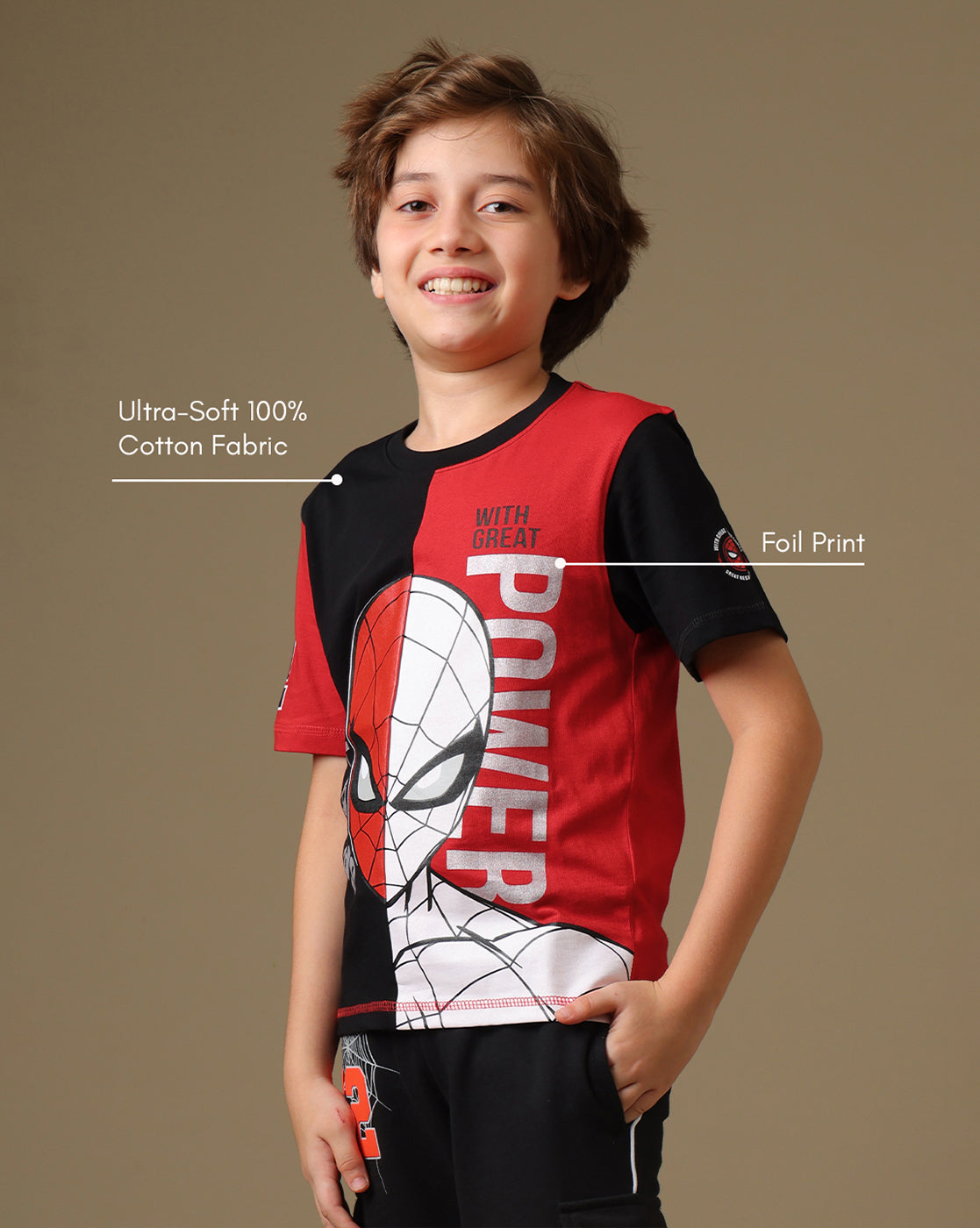 Spiderman Printed Regular Fit  T-Shirt and Joggers For Boys