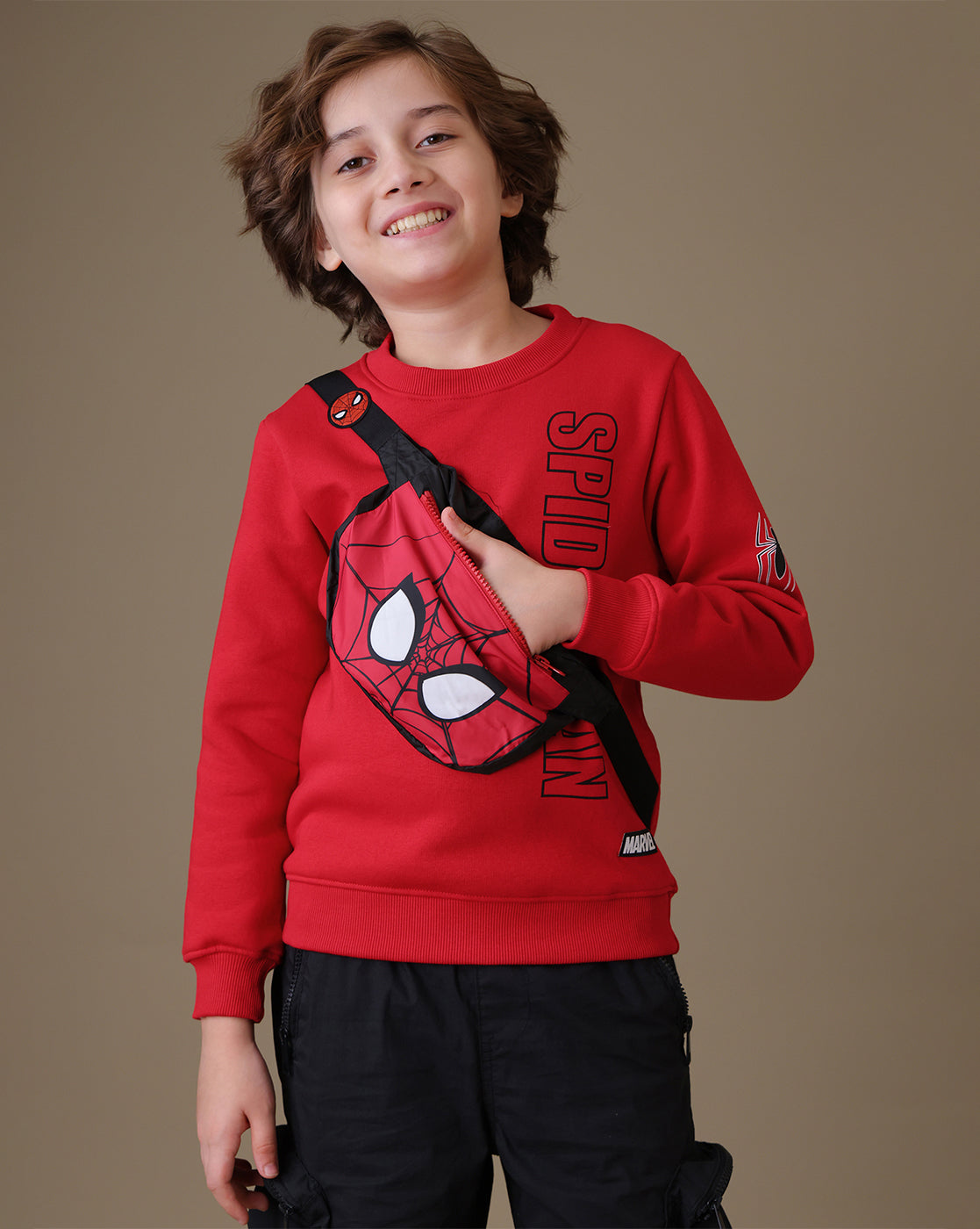 Spiderman  Regular Fit Sweatshirt With Sling Pouch
