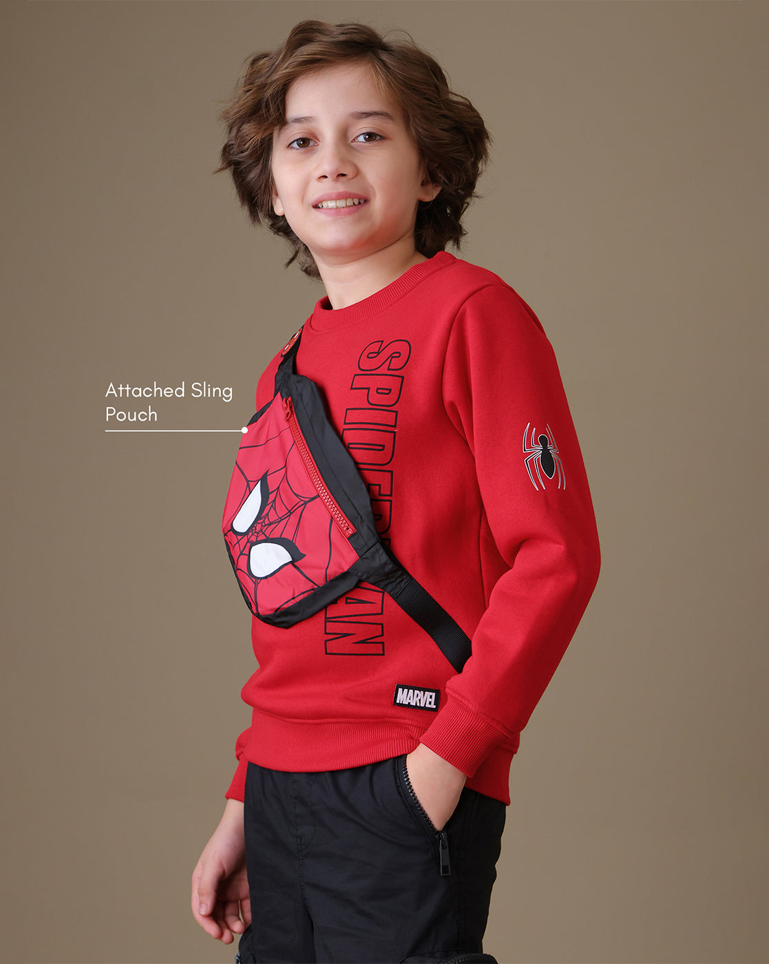Spiderman  Regular Fit Sweatshirt With Sling Pouch