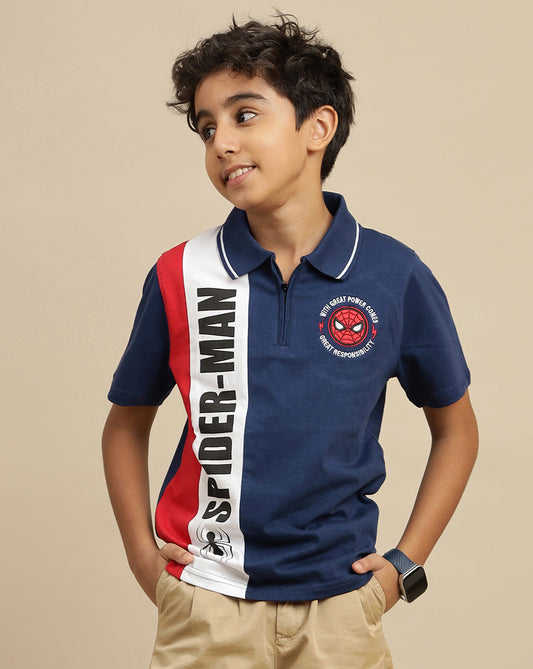 Spiderman Printed Regular Fit Polo-T-Shirt For Boys