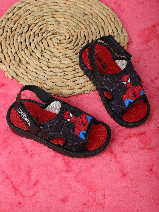 Kids Boys Spiderman Printed Black Sandals