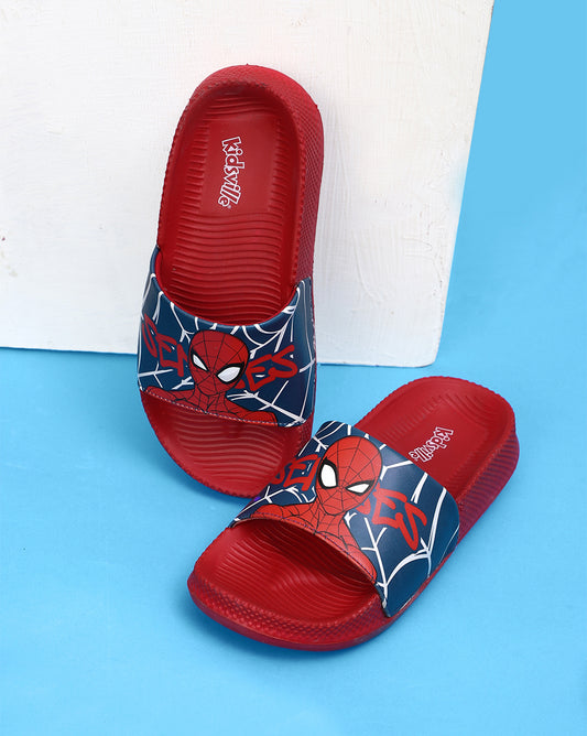 Spiderman Printed Red Sliders for Boys