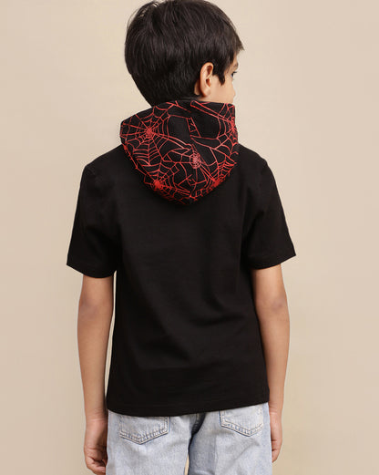 Spiderman Printed Regular Fit Hooded Tshirt For Boys