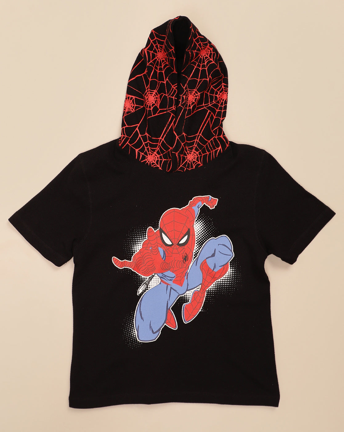 Spiderman Printed Regular Fit Hooded Tshirt For Boys