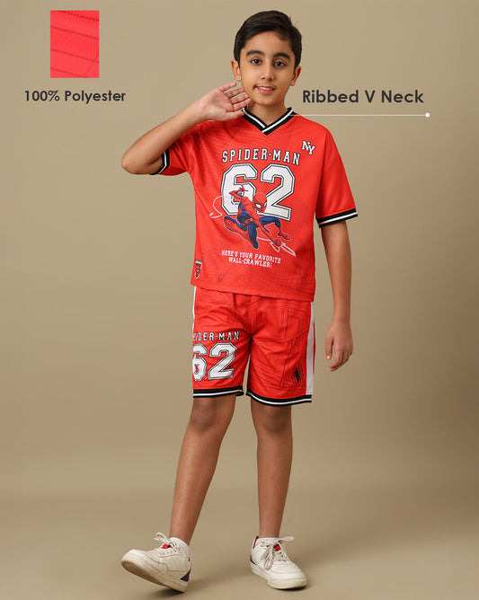Spiderman Printed Relaxed Fit Co-Ords Set For Boys