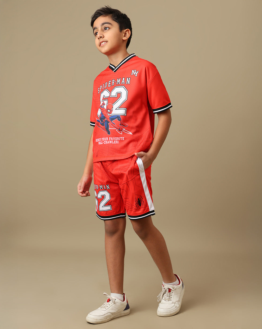 Spiderman Printed Relaxed Fit Tshirt & Shorts Co-Ords Set For Boys