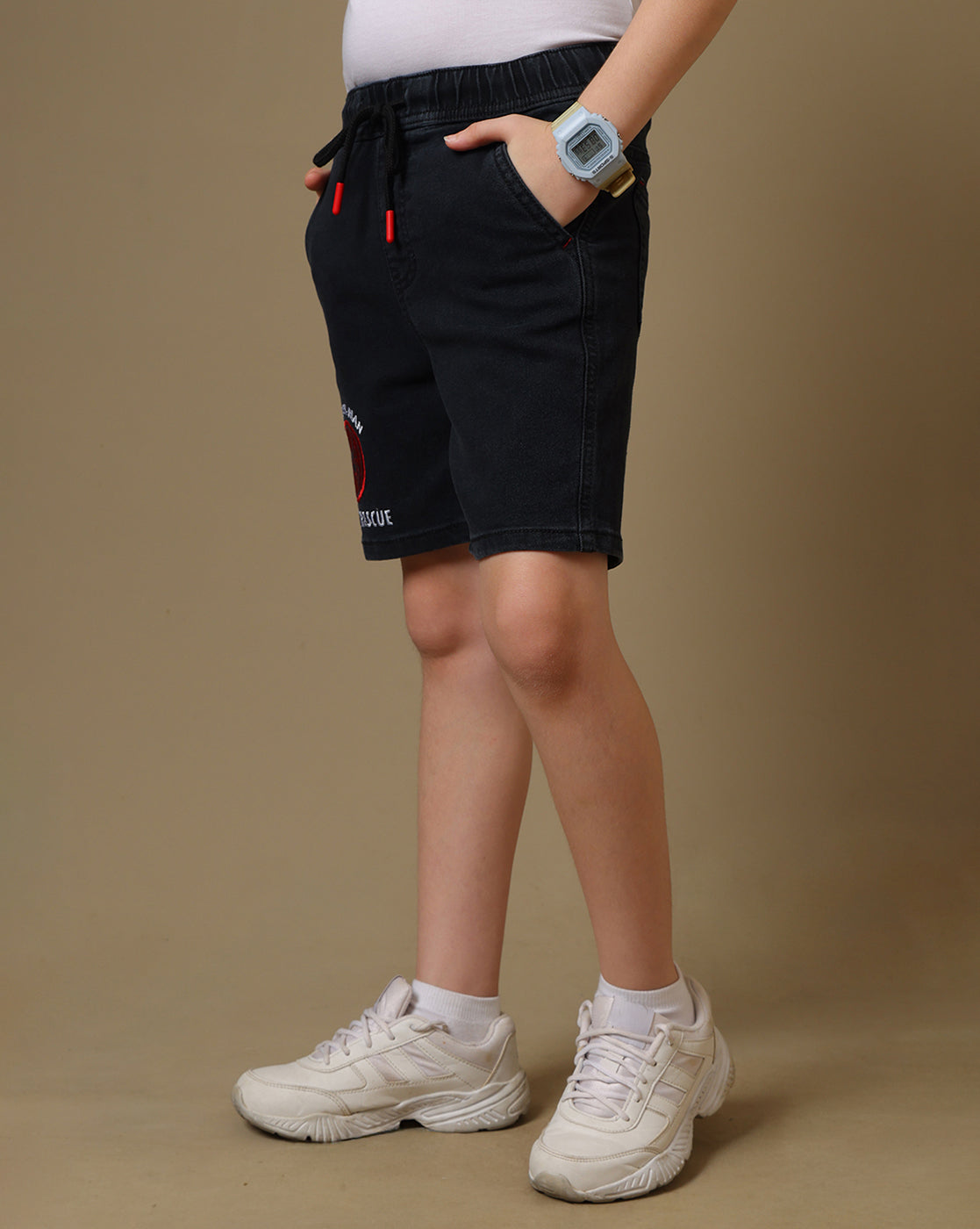 Spiderman Embroidered Regular Fit Denim Shorts For Boys