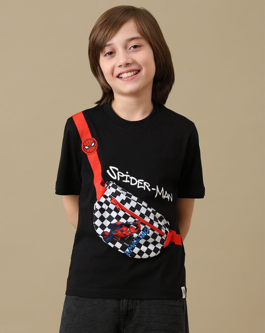 Spiderman Graphic Printed Regular Fit Tshirt with pouch bag For Boys