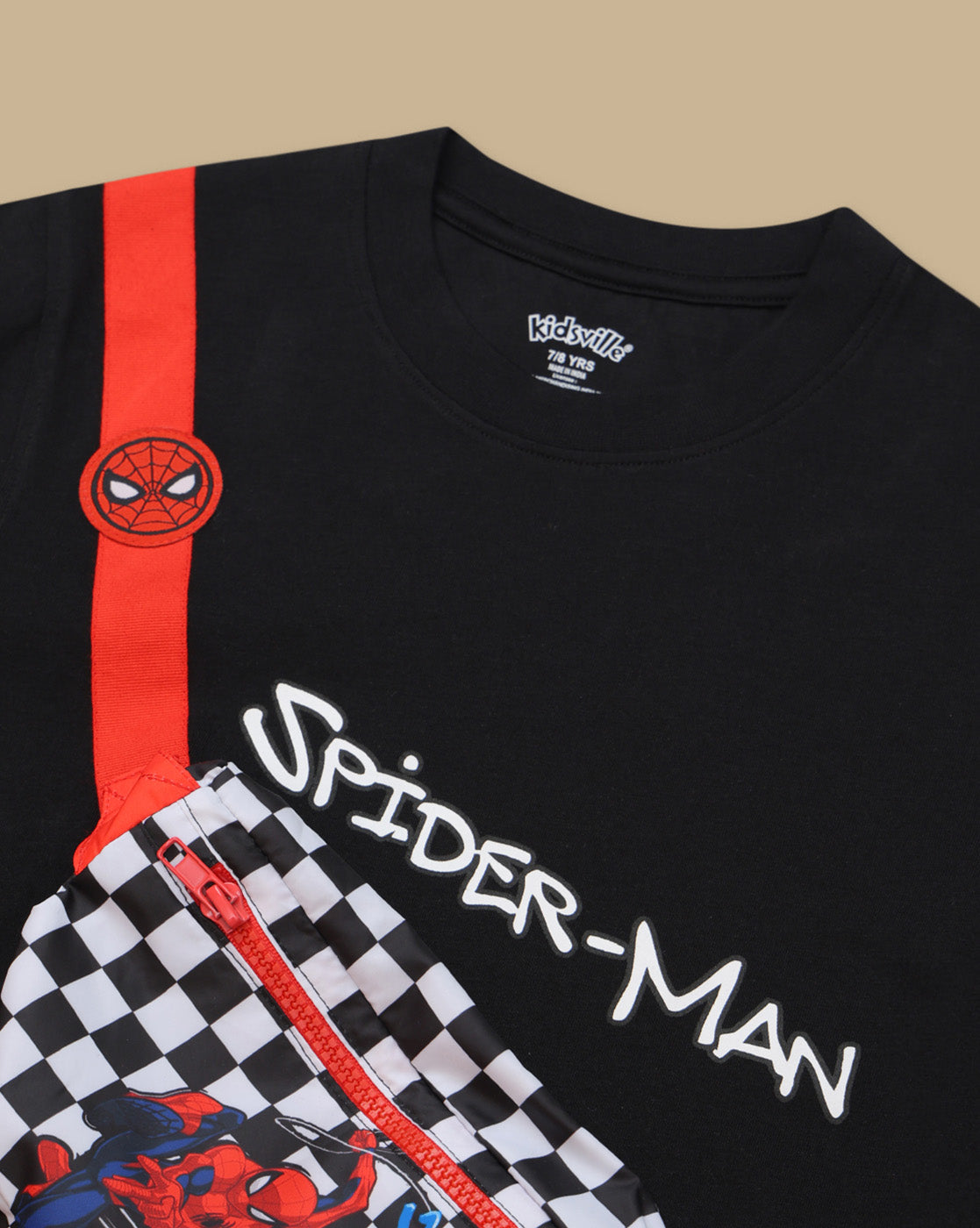 Spiderman Graphic Printed Regular Fit Tshirt with pouch bag For Boys