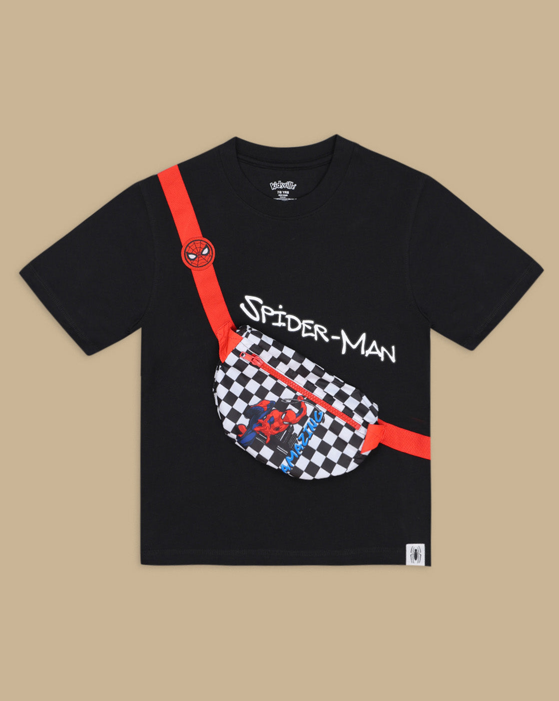 Spiderman Graphic Printed Regular Fit Tshirt with pouch bag For Boys