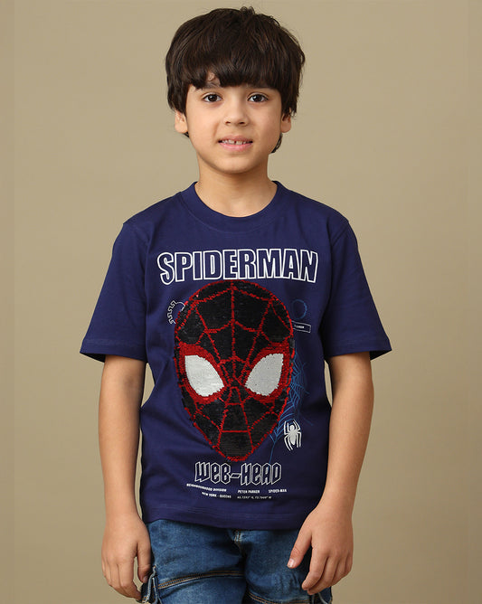 Spiderman Printed Regular Fit Reversible Sequin Tshirt For Boys